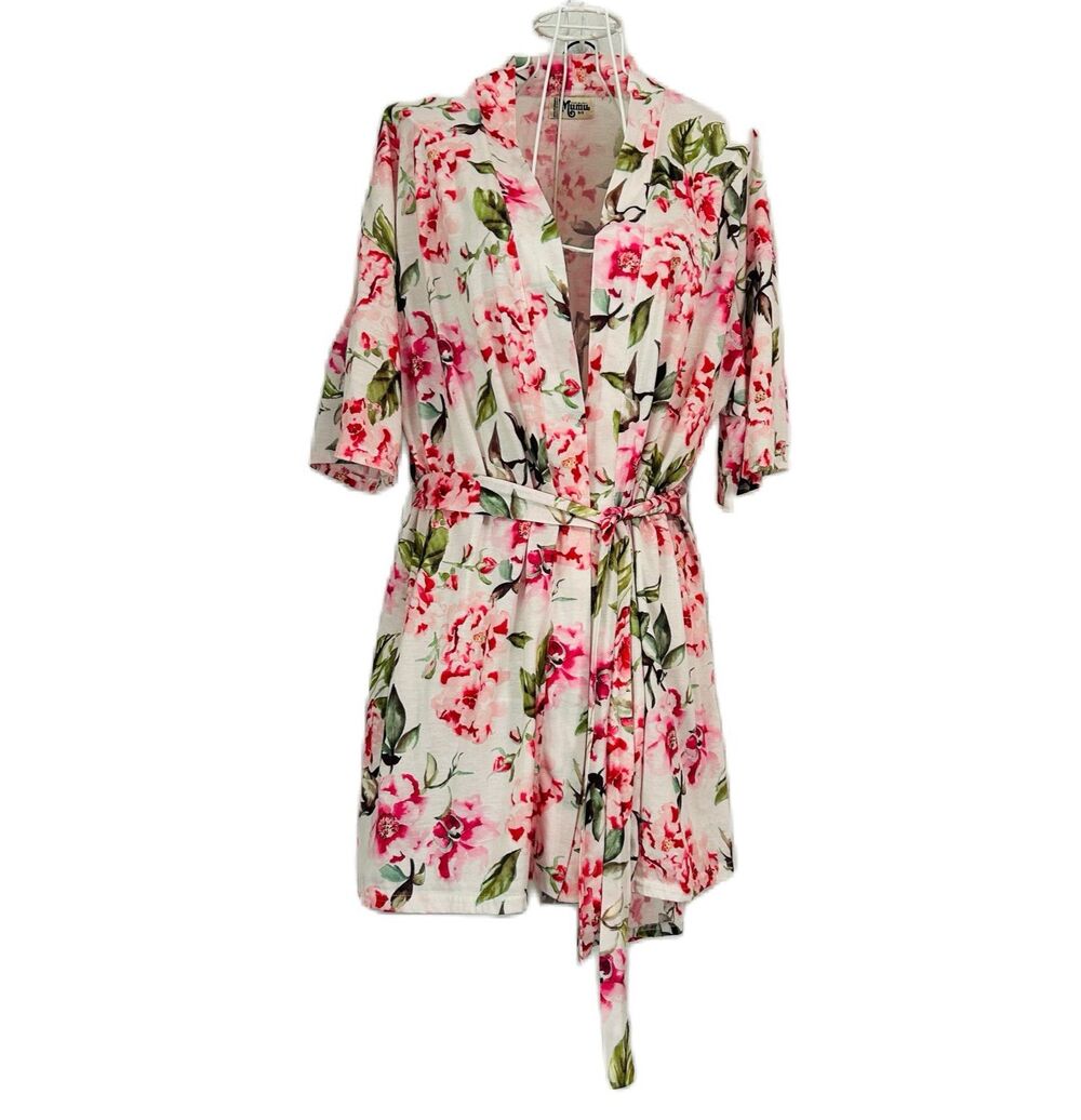 Show Me Your Mumu Robe Women S Pink Floral Belt Short Sleeve Open Cottage Boho